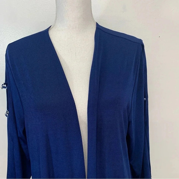Chicos Travelers 3 Cardigan Woman  Extra Large  Blue Open Slinky Knit 3/4 Sleeve - Picture 2 of 11